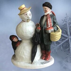 1980 Norman Rockwell Grandpa Snowman Danbury Mint Ceramic Holiday Home Decor